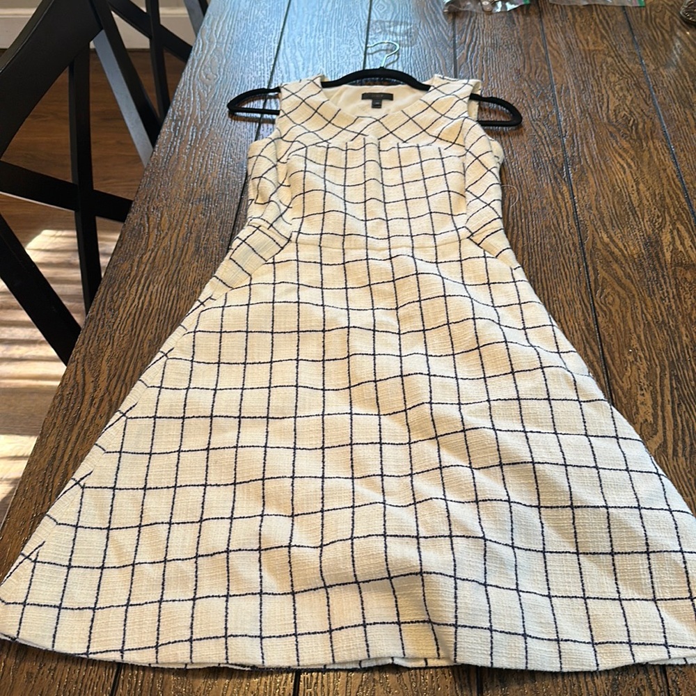 J. Crew Cream and Navy Windowpane Sheath Dress
